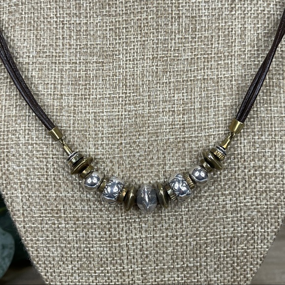 SILPADA Sterling Silver, Brass & Genuine Brown Leather Necklace N3232 - Picture 2 of 7